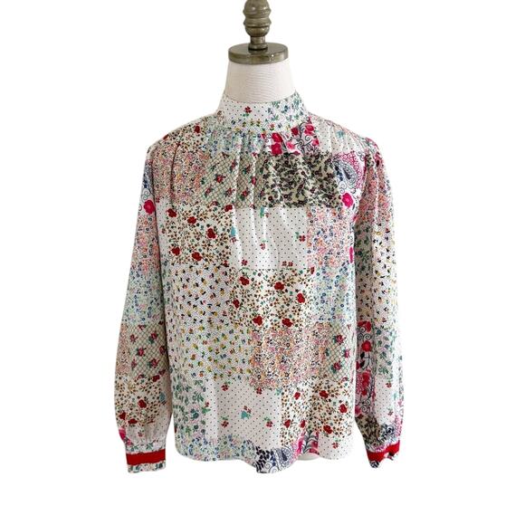 Hunter Bell Multicolor Patchwork Print Long Sleeve Blouse Women's Size Small EUC - Picture 1 of 8